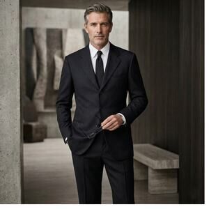 GIORGIO ARMANI black label Black Pin stripe Suit Pure Wool Size 52R